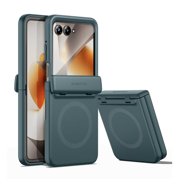 SURITCH for Motorola Moto Razr 2026 / 2025 / 2024 Case with Hinge Protection, Magnetic Shockproof Protective Cover Slim Bumper Cases with Screen Protector, Lake Green