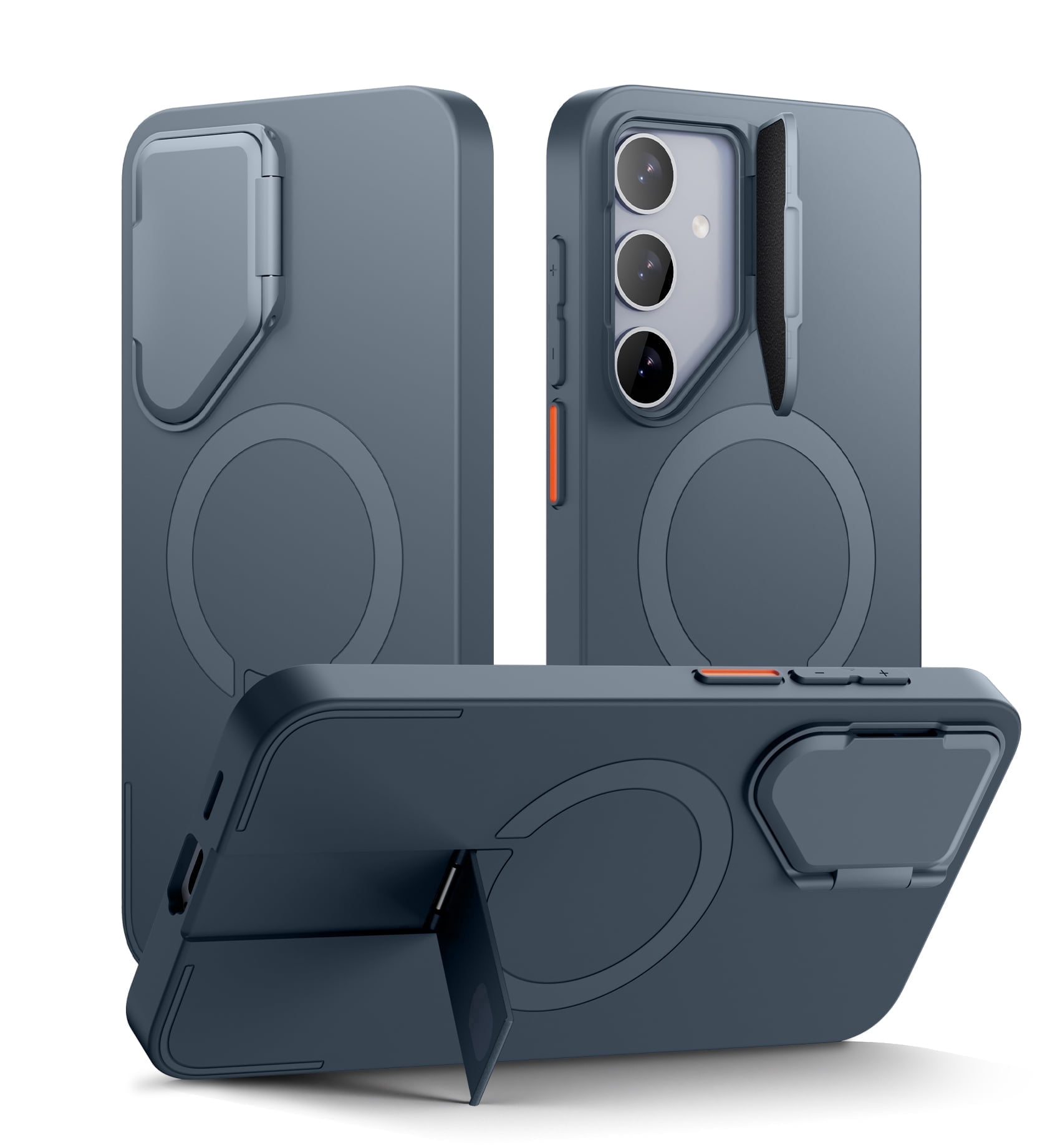SURITCH for Samsung Galaxy S24 Plus Case with Camera Cover and Adjustable Kickstand, Shockproof Slim Magnetic Case, Dark Blue