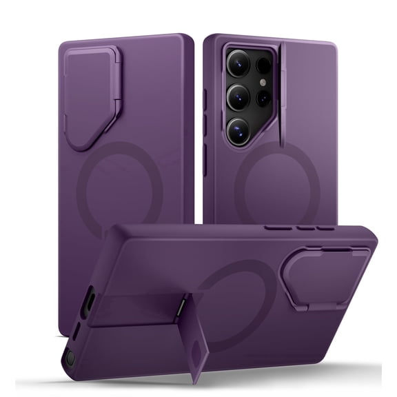 SURITCH Phone Case for Samsung Galaxy S24 Ultra with Camera Cover and Adjustable Kickstand, Shockproof Slim Magnetic Case, Dark Purple