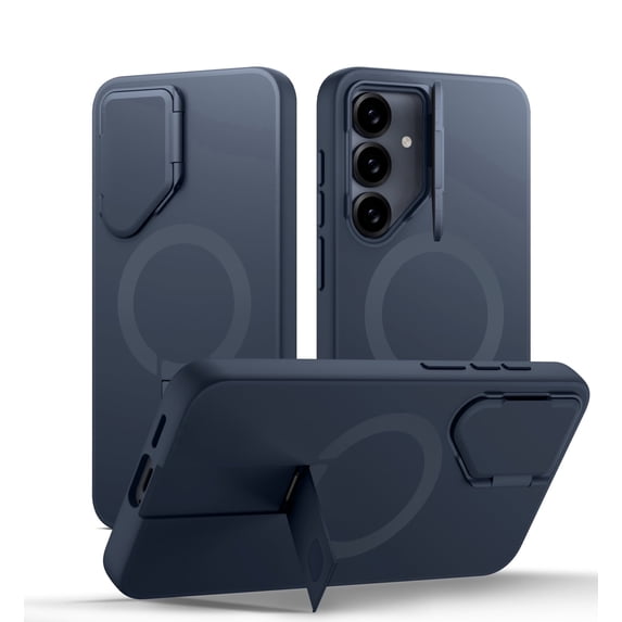 SURITCH Phone Case for Samsung Galaxy S25 FE, Magnetic Protective Cover with Camera Cover and Adjustable Metal Kickstand, Dark Blue