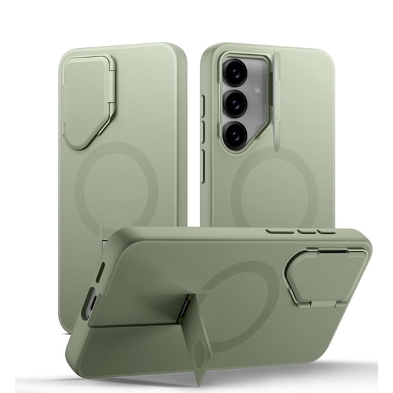 SURITCH Phone Case for Samsung Galaxy S25 FE, Magnetic Protective Cover with Camera Cover and Adjustable Metal Kickstand, Sage Green