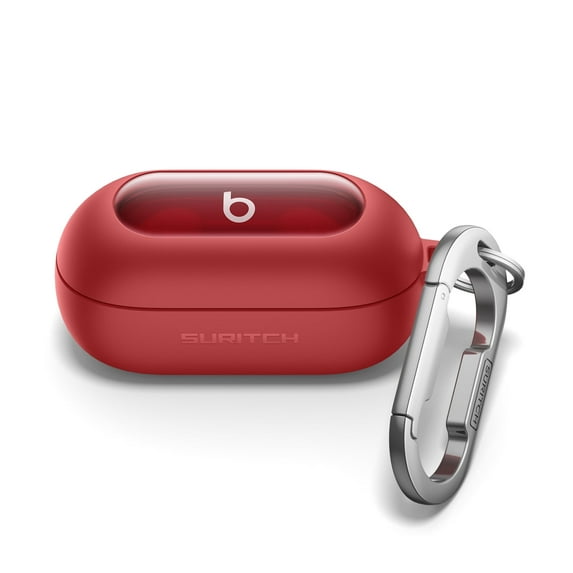 SURITCH Protective Cover Case for Beats Solo Buds 2024 Earbuds, with Magnetic Lok & Carabiner & Keyring & Cleaning Kit, Red