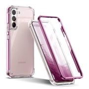 SURITCH for Samsung Galaxy S22 Plus Clear Case 6.6" (Only), Built-in Screen Protector, Full Body Protective Hard Shell + Soft TPU Phone Case, Dark Magenta Edge