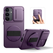 Suritch Phone Case for Samsung Galaxy S25 with 360° Rotatable Hand Strap Grip, Invisible Kickstand and Slide Camera Cover, Rugged Shockproof Protective Cover, P