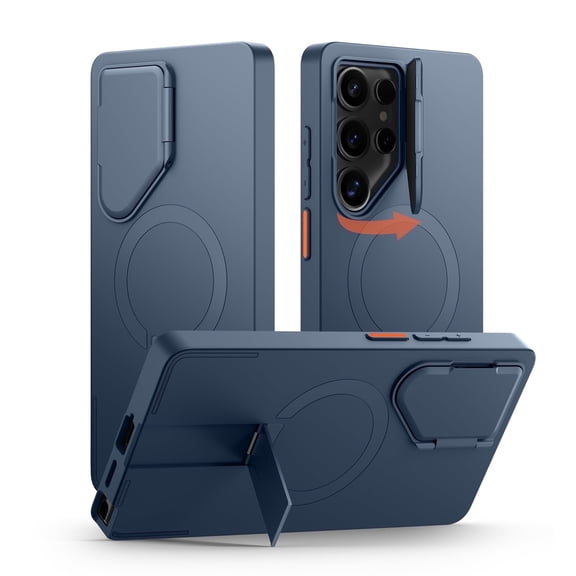 SURITCH Phone Case for Samsung Galaxy S25 Ultra, Magnetic Protective Cover with Camera Cover and Adjustable Metal Kickstand, Dark Blue