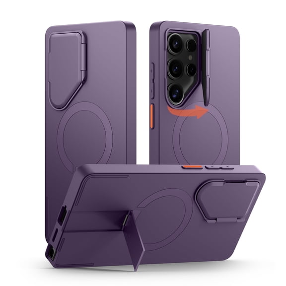 SURITCH Phone Case for Samsung Galaxy S25 Ultra, Magnetic Protective Cover with Camera Cover and Adjustable Metal Kickstand, Dark Purple