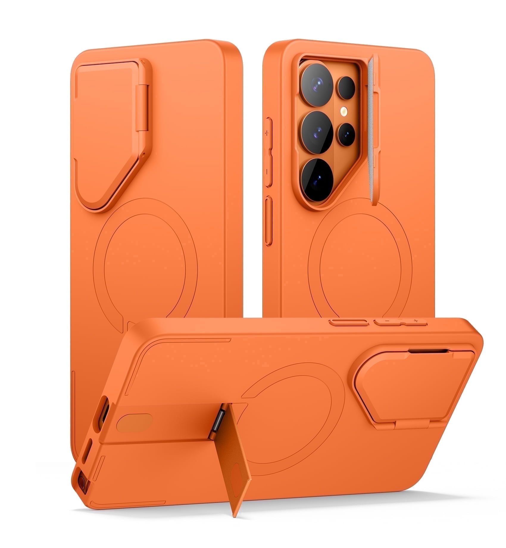 SURITCH for Samsung Galaxy S26 Ultra Phone Case, Magnetic Protective Cover with Camera Cover and Adjustable Metal Kickstand for Galaxy S26 Ultra, Orange