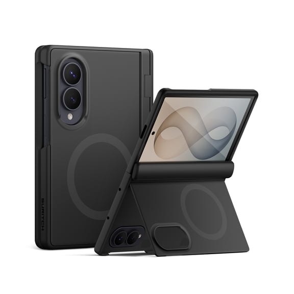 SURITCH for Samsung Galaxy Z Fold 8 Magnetic Case with Screen Protector, with Hinge Protection and Built-in Kickstand, Shockproof Protective Cover Slim Bumper Cases, Black