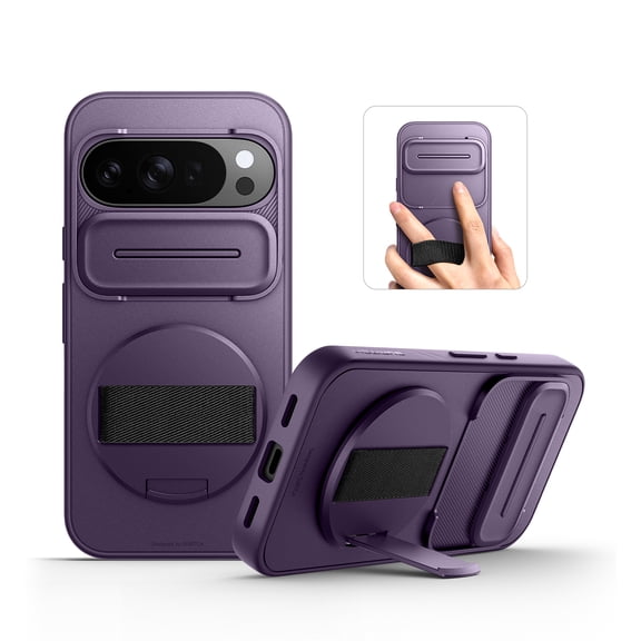 SURITCH for Google Pixel 10 / 10 Pro Phone Case, Magnetic Shockproof Protective Cover with Camera Cover and Adjustable Metal Kickstand, Purple