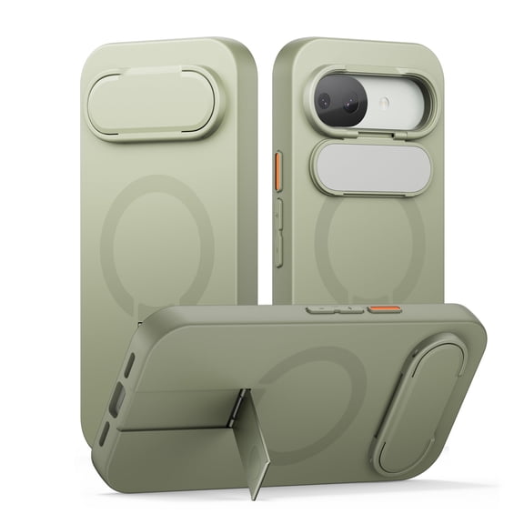 SURITCH for Google Pixel 10a Phone Case, Magnetic Shockproof Protective Cover with Camera Cover and Adjustable Metal Kickstand, Green