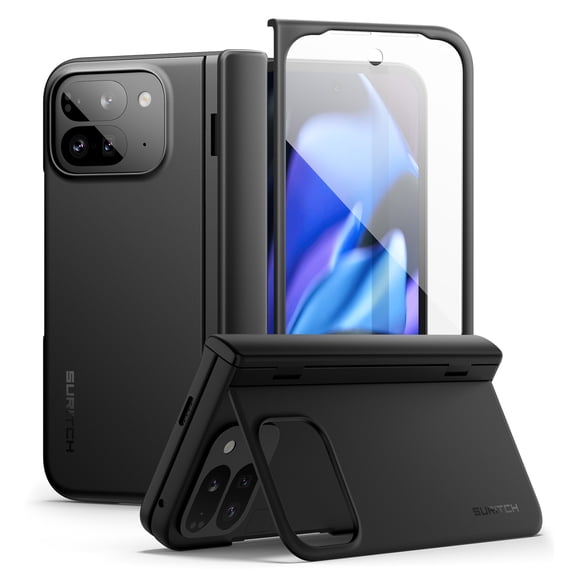 SURITCH for Google Pixel 9 Pro Fold Case, Built-in Kickstand, Screen Protector, Hinge Protection, Phone Case for Pixel 9 Pro Fold (2024), Black