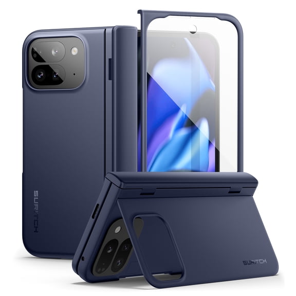 SURITCH for Google Pixel 9 Pro Fold Case, Built-in Kickstand, Screen Protector, Hinge Protection, Phone Case for Pixel 9 Pro Fold (2024), Dark Blue