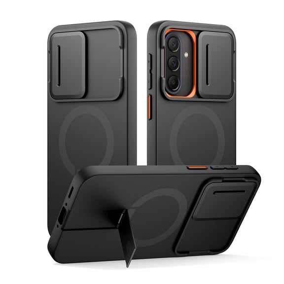 SURITCH for Samsung Galaxy A37 / A36 Phone Case, Magnetic Protective Cover with Camera Cover and Adjustable Metal Kickstand, Black