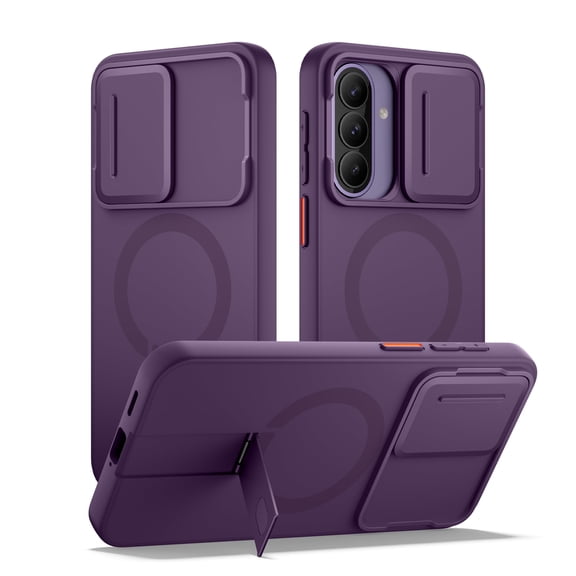 SURITCH for Samsung Galaxy A57 Phone Case, Magnetic Protective Cover with Camera Cover and Adjustable Metal Kickstand, Purple