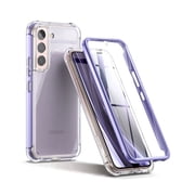 SURITCH for Samsung Galaxy S22 Clear Case 6.1" (Only), Built-in Screen Protector, Full Body Protective Hard Shell + Soft TPU Phone Case, Purple Edge
