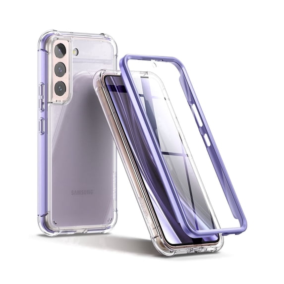 SURITCH for Samsung Galaxy S22 Clear Case 6.1" (Only), Built-in Screen Protector, Full Body Protective Hard Shell + Soft TPU Phone Case, Purple Edge