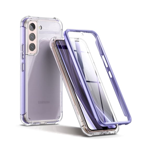 SURITCH for Samsung Galaxy S22 Clear Case 6.1" (Only), Built-in Screen Protector, Full Body Protective Hard Shell + Soft TPU Phone Case, Purple Edge