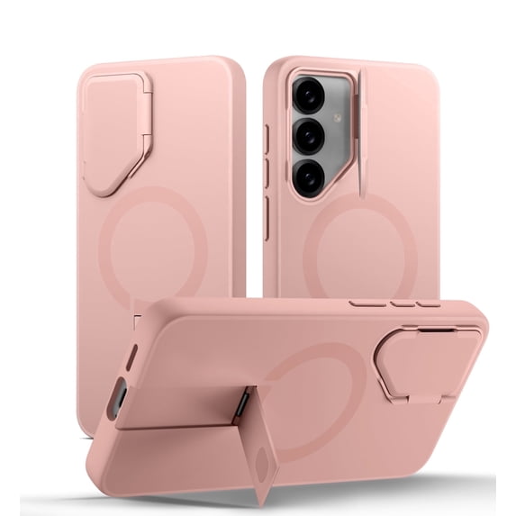 SURITCH for Samsung Galaxy S25 FE Case, Magnetic Protective Cover with Camera Cover and Adjustable Metal Kickstand, Pink
