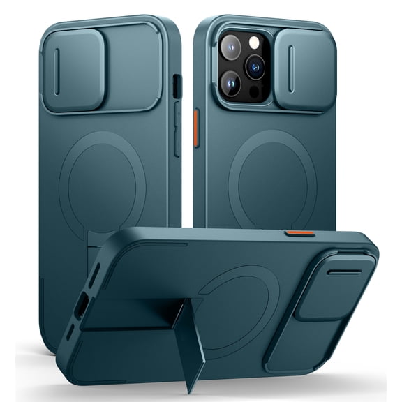 SURITCH for iPhone 12 Pro Max / 13 Pro Max Case with Camera Control Cover, Camera Cover and Adjustable Kickstand, Compatible with MagSafe, Shockproof Bumper Protective Cases, Dark Green