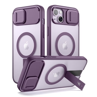 SURITCH for iPhone 13 / 14 Magnetic Case, Compatible with Magsafe, with Built-in Kickstand, Camera Cover and Translucent Back, Rugged Shockproof Cases Slim Protective Cover, Translucent Purple