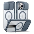 thumbnail image 1 of SURITCH for iPhone 14 Pro Max Magnetic Case, Compatible with Magsafe, with Built-in Kickstand, Camera Cover and Translucent Back, Rugged Shockproof Cases Slim Protective Cover, Translucent Blue, 1 of 9