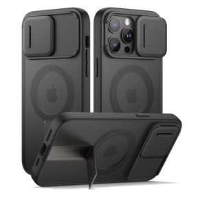 SURITCH for iPhone 14 Pro Max Magnetic Case, Compatible with Magsafe, with Built-in Kickstand, Camera Cover and Translucent Back, Rugged Shockproof Cases Slim Protective Cover, Translucent Black