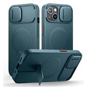 SURITCH for iPhone 15 Case with Magnetic Camera Slide Cover and Adjustable Kickstand, Compatible with MagSafe, Shockproo
