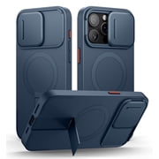 Suritch for iPhone 15 Pro Max Case with Magnetic Camera Slide Cover and Adjustable Kickstand, Compatible with MagSafe, Shockproof Bumper Slim Protective Cover, Blue