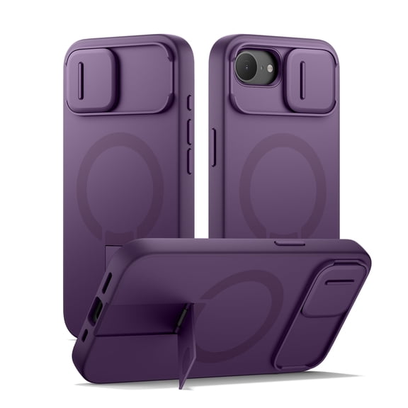 SURITCH for iPhone 17e / 16e Case with Magnetic Camera Slide Cover and Adjustable Kickstand, Compatible with MagSafe, Shockproof Bumper Case Slim Protective Cover, Purple