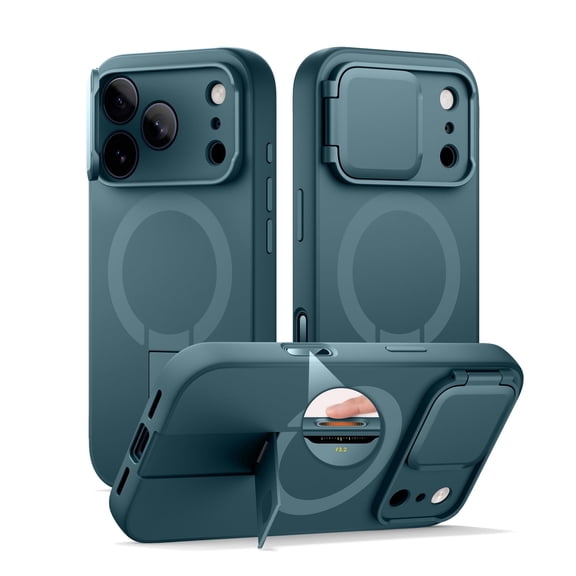 SURITCH for iPhone 17 Pro Max Case with Camera Control Cover, Camera Cover and Adjustable Kickstand, Compatible with MagSafe, Shockproof Bumper Protective Cases, Dark Green