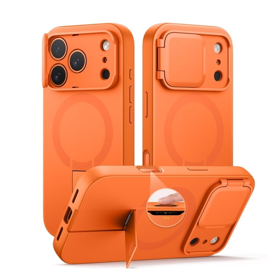 SURITCH for iPhone 17 Pro Max Case with Camera Control Cover, Camera Cover and Adjustable Kickstand, Compatible with MagSafe, Shockproof Bumper Protective Cases, Orange