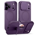 thumbnail image 1 of SURITCH for iPhone 17 Pro Max Case with Camera Cover, Kickstand, Compatible with MagSafe, Shockproof Bumper Slim Protective Cover, Dark Purple, 1 of 11