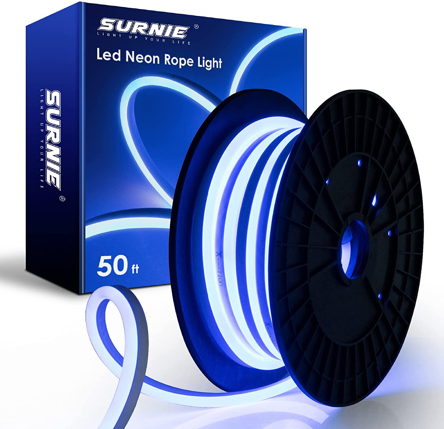SURNIE 50ft LED Neon Rope Lights 110V Flex Blue Light Outdoor