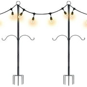 SURNIE Outdoor String Light Poles: 8.6FT Tall Patio Lighting Stand with Hooks Sturdy Metal Post to Hanging String Lights - for Outside Garden, Backyard, Bistro, BBQ, Parties, Wedding - 2Pack