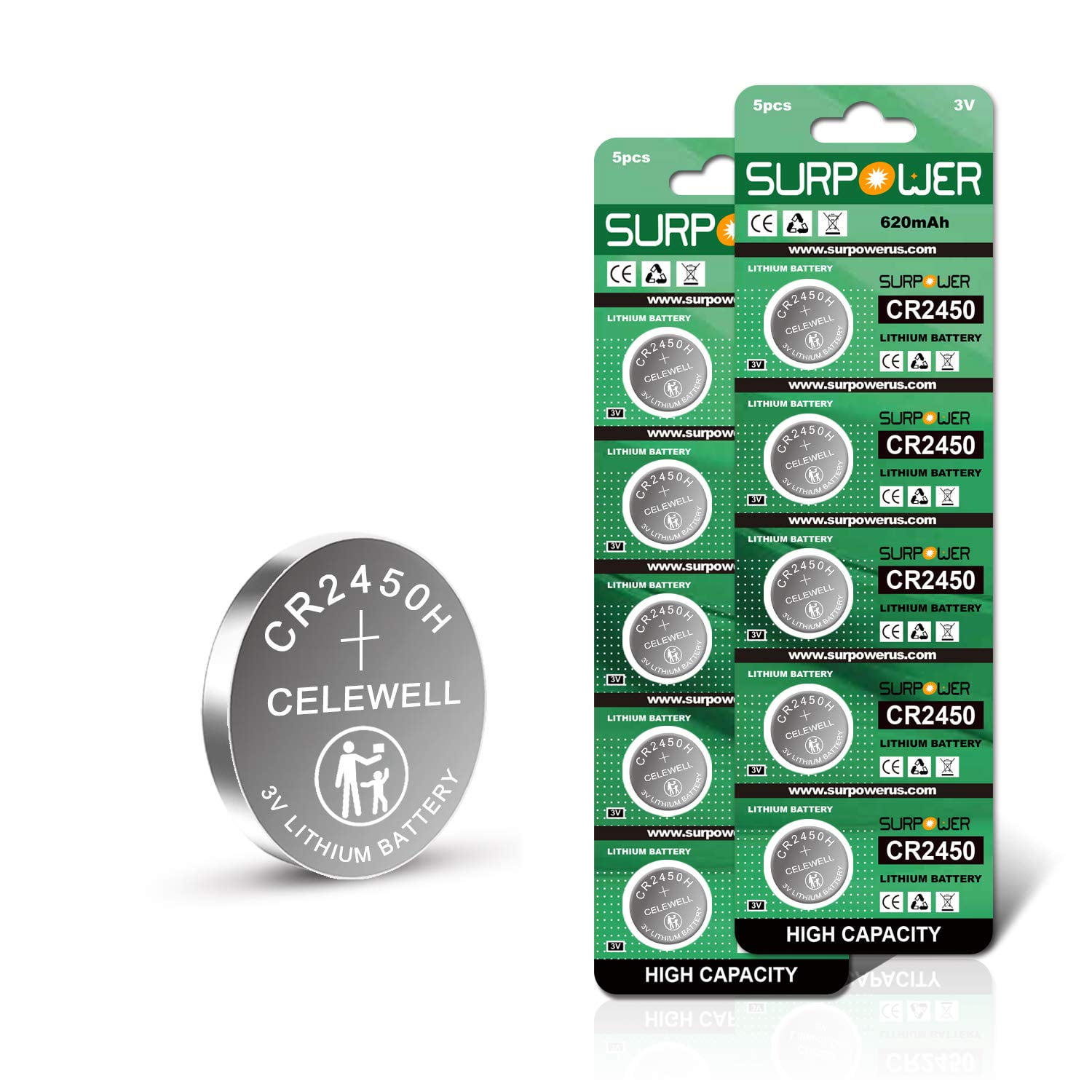 SURPOWER CR2450 3V Lithium Battery DL245010 Packã€5Year Warrantyã