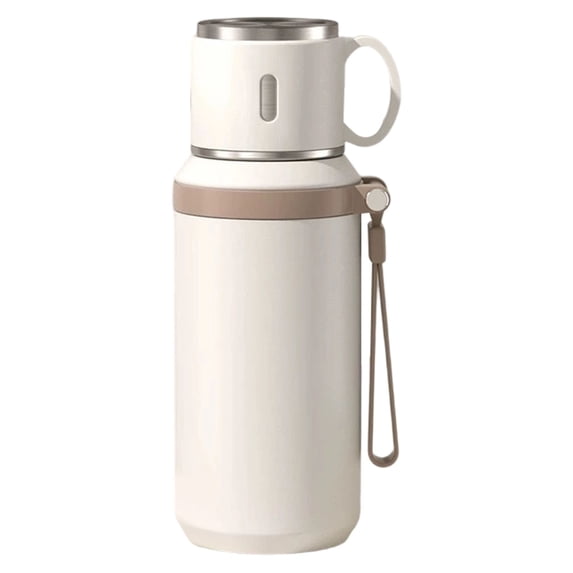 SUS 316 Stainless Steel Vacuum Insulated Travel Coffee Mug, Double Wall Powder Coated Tumbler with Lid and Lanyard, 30oz Portable Insulated Cup for Outdoor Use,White
