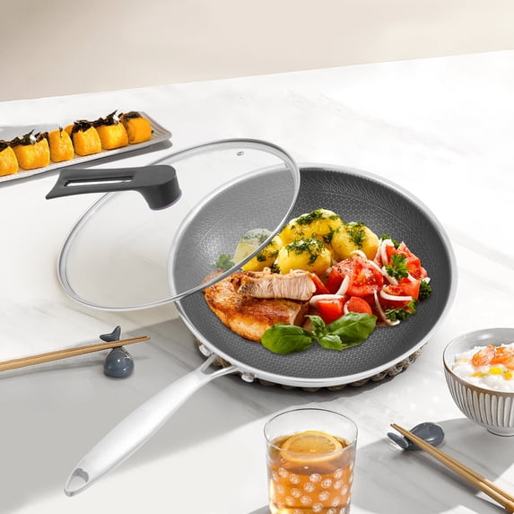 Honeycomb Wok, Stainless Steel Cooking Frying Pan, Stir-Fry Pan 32*8.5cm
