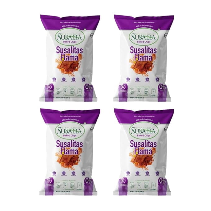 SUSALIA Susalitas Flama | 4 bags, 7.05 ounce each | Gluten Free Flaming Hot Corn & Cactus Chips | Healthy Snacks