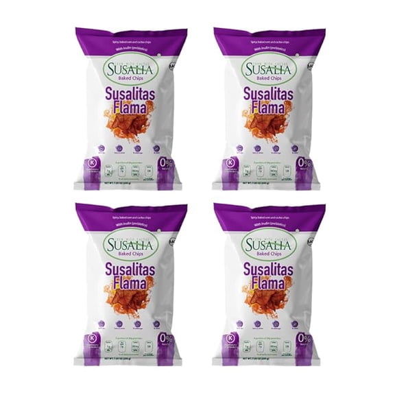 SUSALIA Susalitas Flama | 4 bags, 7.05 ounce each | Gluten Free Flaming Hot Corn & Cactus Chips | Healthy Snacks