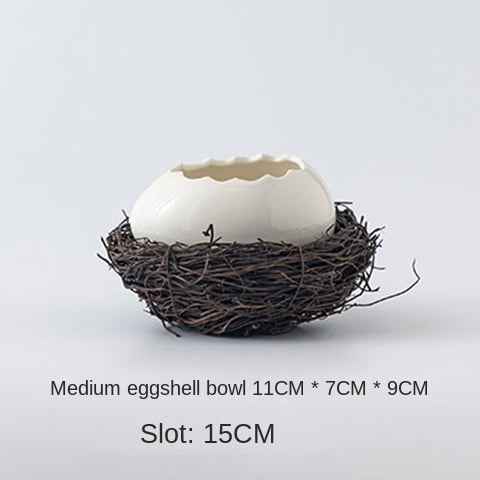 SUSAMMAISON Bird's Nest Ostrich White Eggshell Bowl Ceramic Hotel Tableware Baked Fruit Salad Creative Dry Ice Bowl,1,White
