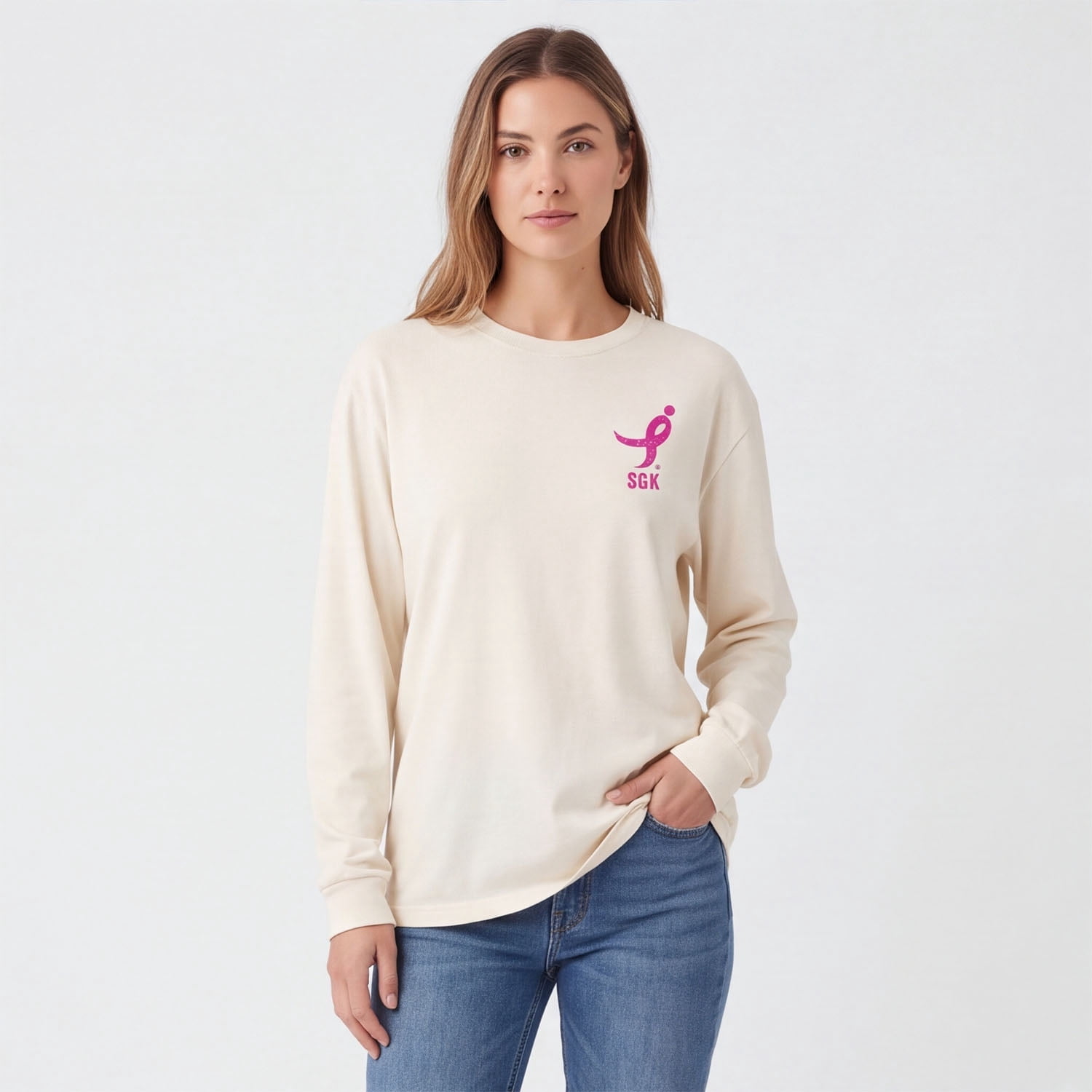 SUSAN G KOMEN MEN'S FIGHT FOR THE CURE MENS SGK LONG SLV TEE, BREAST CANCER AWARENESS SHIRT, SIZES XS-3XL