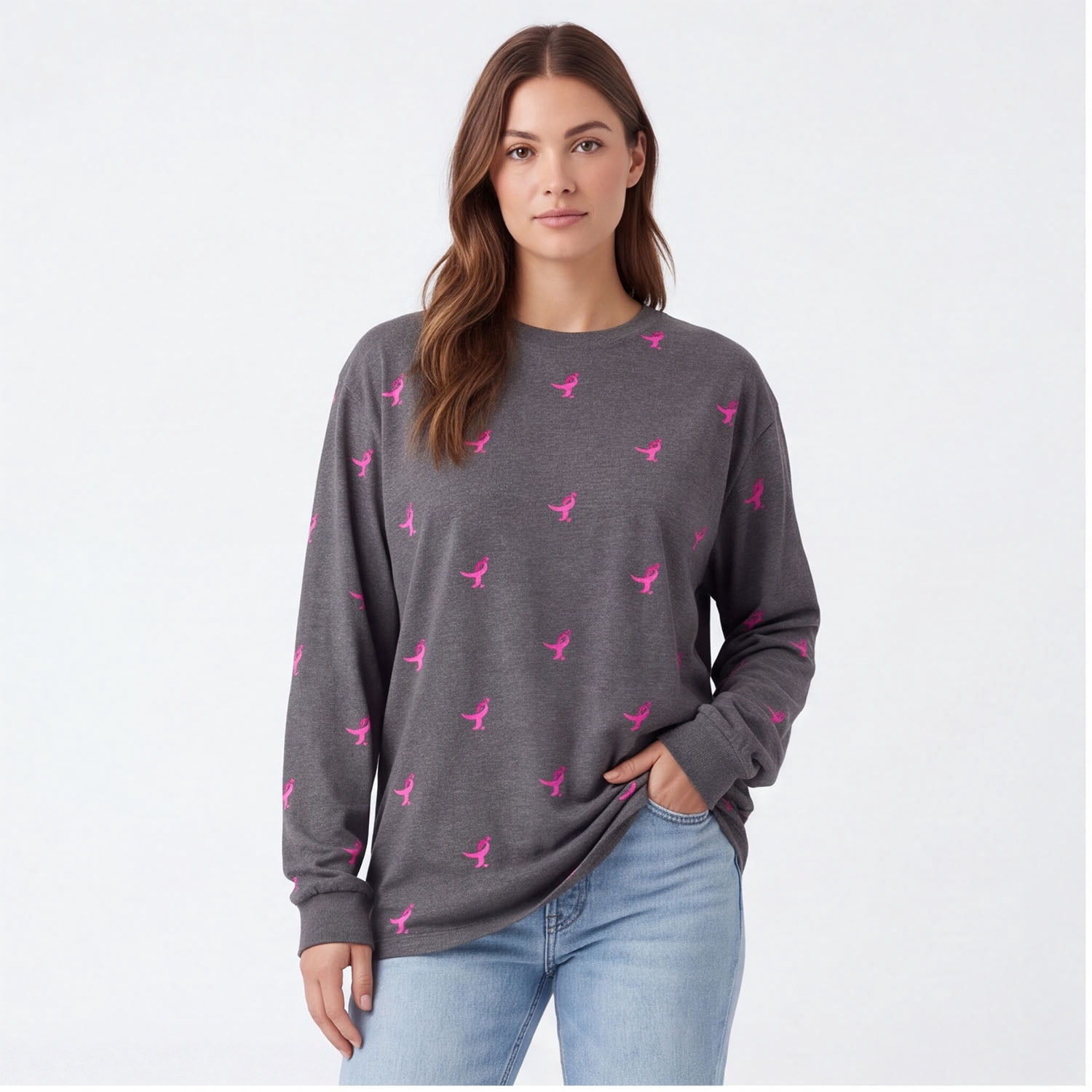 SUSAN G KOMEN MEN'S RIBBON DOTS MENS SGK LONG SLV TEE, BREAST CANCER AWARENESS SHIRT, SIZES XS-3XL