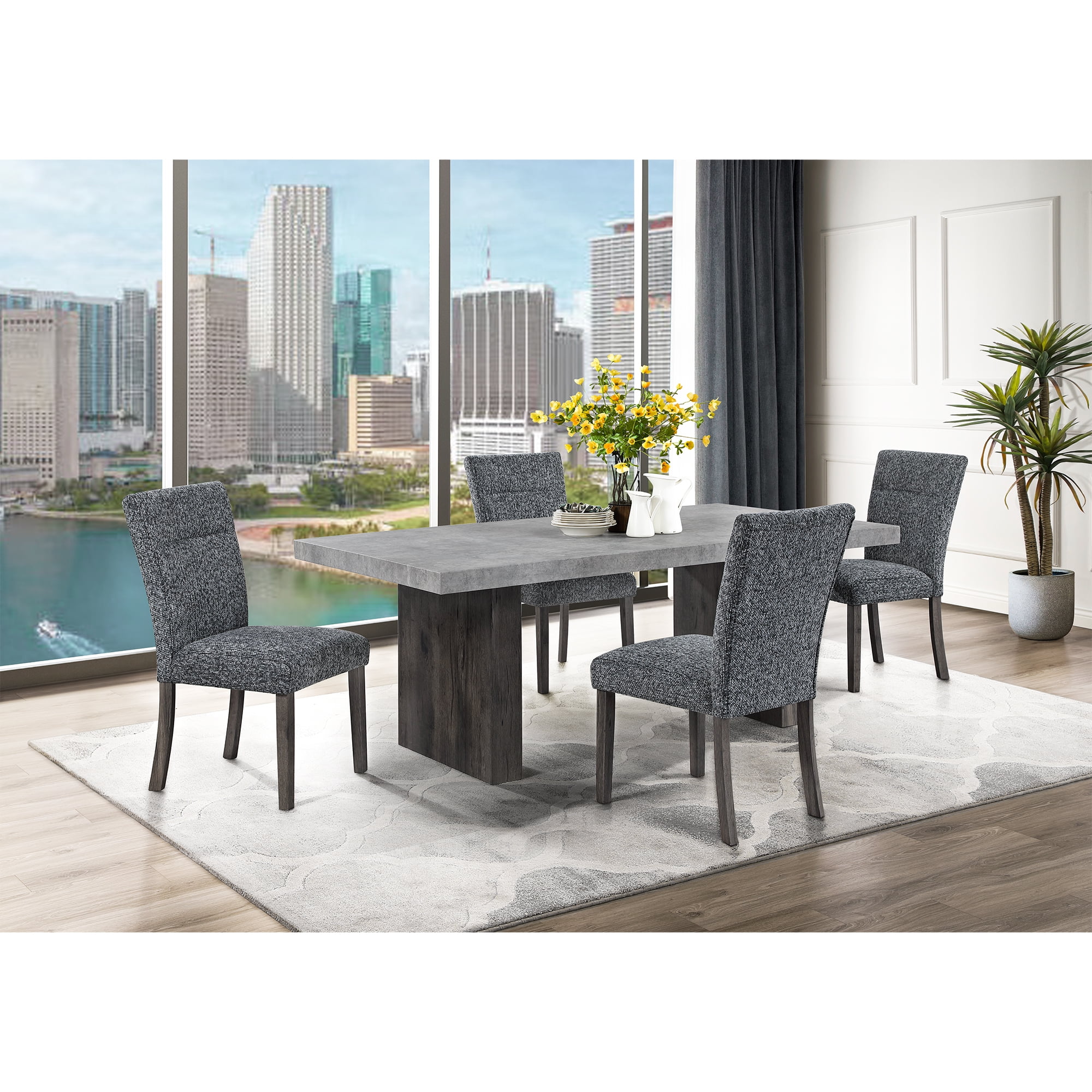 SUSAN GREY Faux Marble Dining Table Set for 4, Modern Rectangular Table ...
