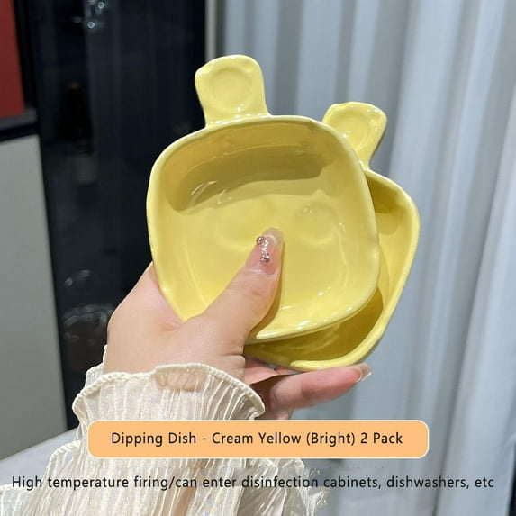 SUSANMAISON Cute Hot Pot Dipping Dish Ceramic Cartoon Household Condiment Dish With Handle Dumpling Sauce Dish Small Dish Vinegar Dish