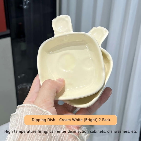 SUSANMAISON Cute Hot Pot Dipping Dish Ceramic Cartoon Household Condiment Dish With Handle Dumpling Sauce Dish Small Dish Vinegar Dish