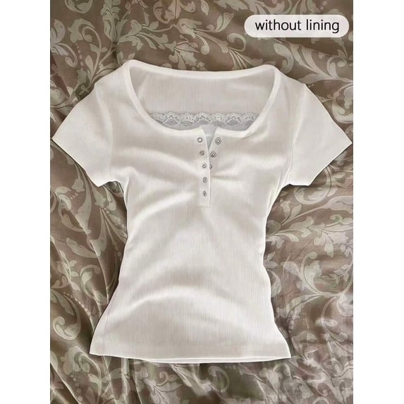 SUSHA Women's White Short Sleeve Fitted Button Front T Shirt
