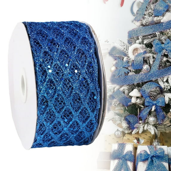 SUSHANG 10-Yard Glitter Mesh Wired Ribbon Roll 2.5 Inch Wide - Versatile Christmas Craft Ribbon for Tree Wrapping, Bows, Wreaths and Garland, Flexible Decorative Trim for Holiday Projects