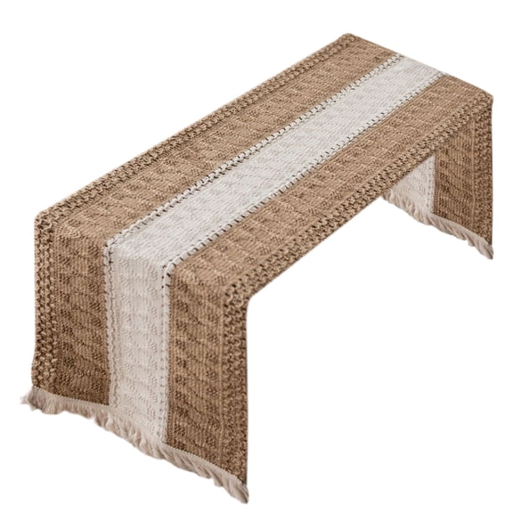 SUSHANG 11 x 55 Inch Farmhouse Style Cotton Linen Table Runner - Handmade Fringed Edge, Rustic Jute Burlap Decor for Dining Room Table, Dresser, Wedding, Seasonal Display