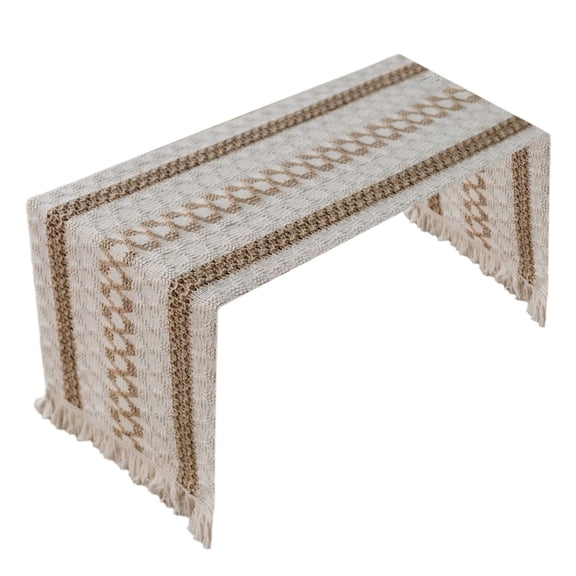SUSHANG 11 x 55 Inch Farmhouse Style Cotton Linen Table Runner - Handmade Fringed Edge, Rustic Jute Burlap Decor for Dining Room Table, Dresser, Wedding, Seasonal Display
