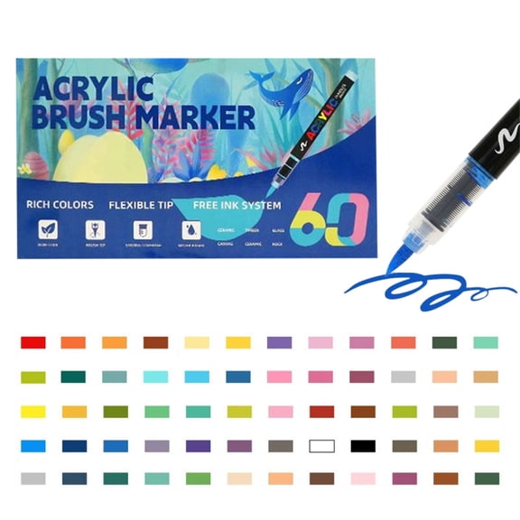 SUSHANG 12 to 60 Color Acrylic Marker Pen Set with Soft Brush Tips, Premium Art Markers for Tiles, Glass and Ceramic Painting with 3ml Ink Capacity for DIY Projects